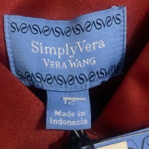 Cranberry Satin like w/ blue velvet shoulder straps, size 12.